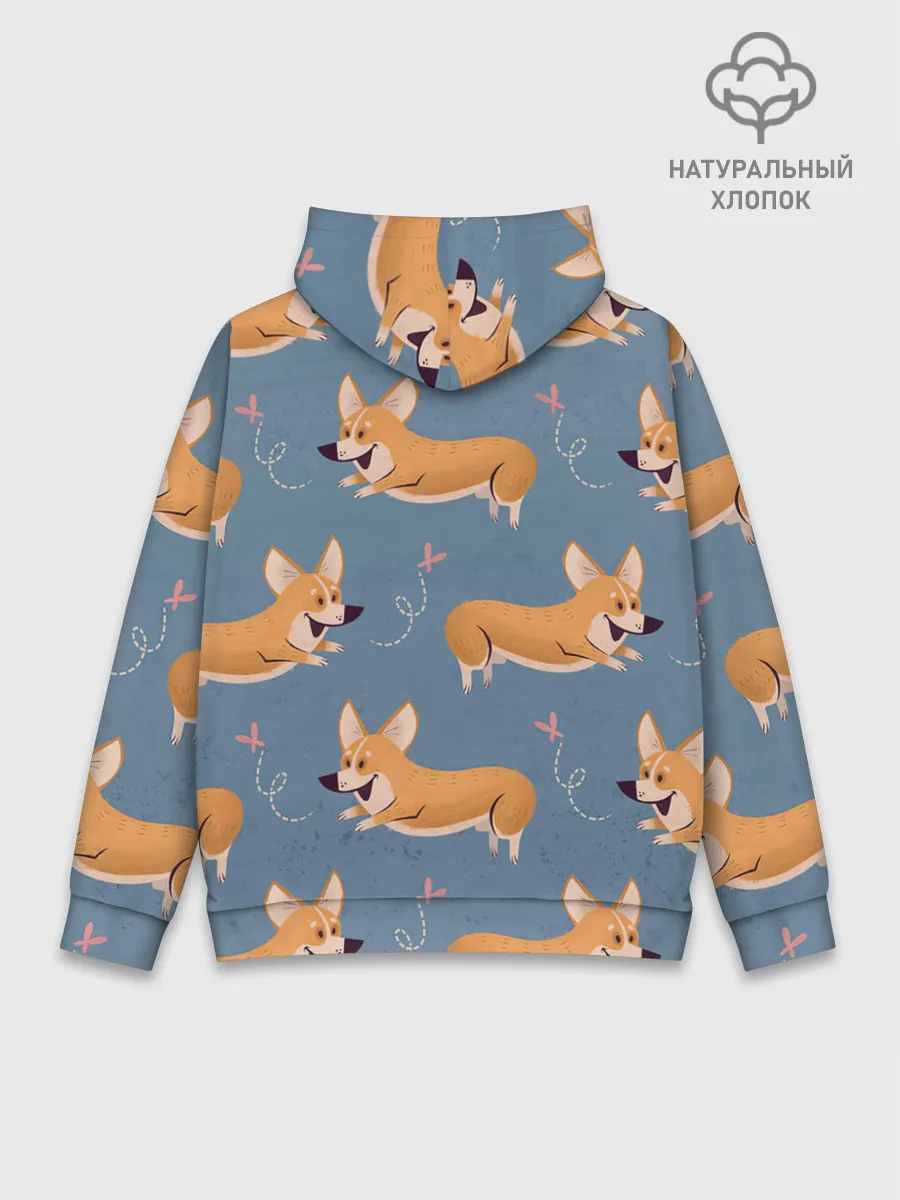 Худи мужской база хлопок / Корги с бабочкой