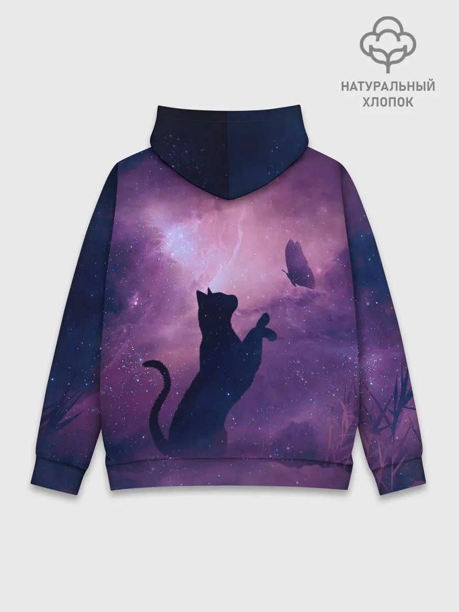 Худи мужской база хлопок / Бабочка кот силуэт фиолетовый
