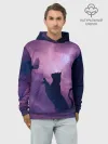 Худи мужской база хлопок / Бабочка кот силуэт фиолетовый