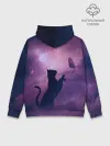 Худи мужской база хлопок / Бабочка кот силуэт фиолетовый