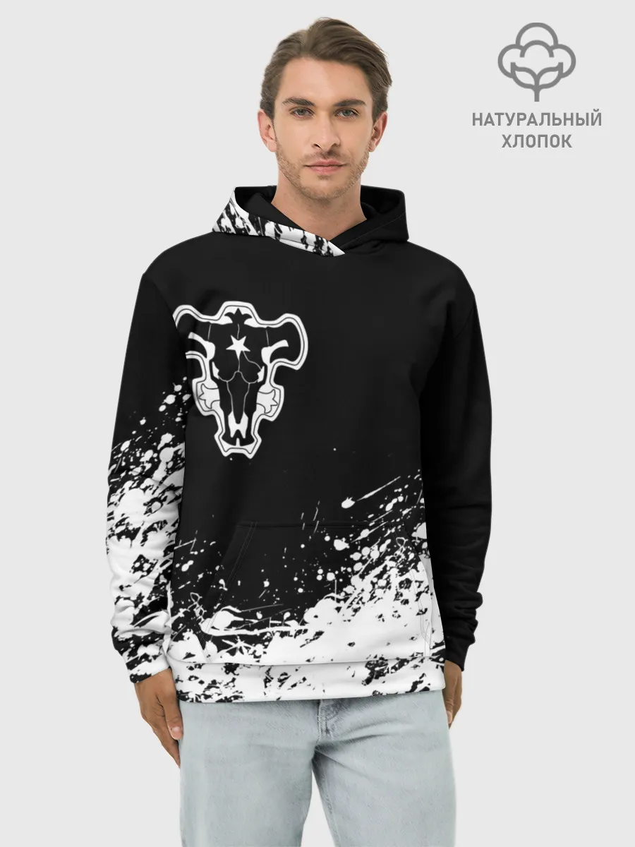 Худи мужской база хлопок / Черный Клевер
