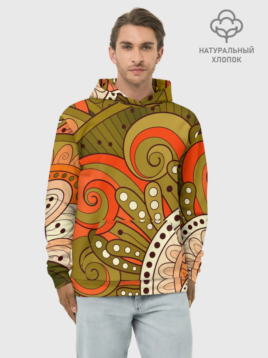 Худи мужской база хлопок / Детский оранжево-болотный