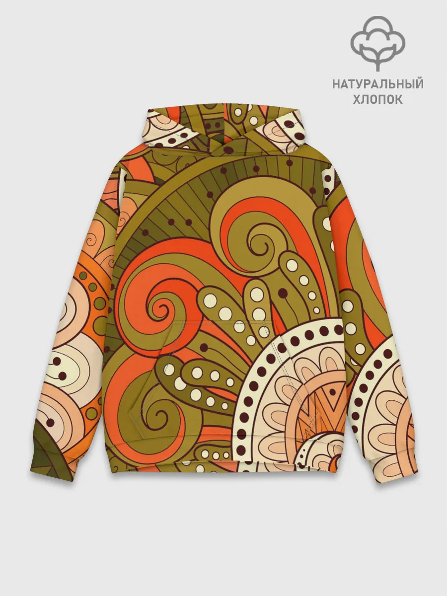 Худи мужской база хлопок / Детский оранжево-болотный
