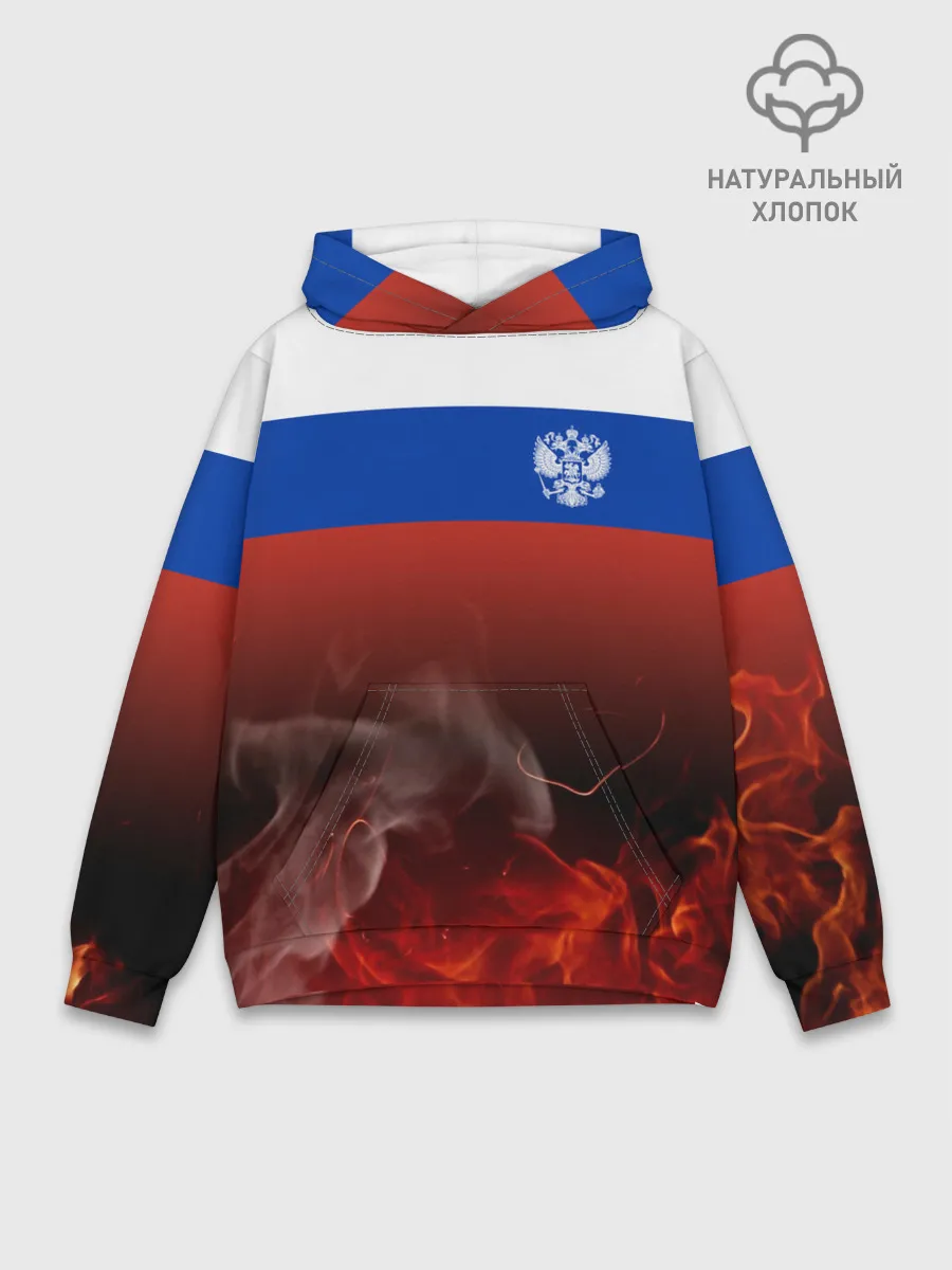 Худи мужской база хлопок / Россия огонь