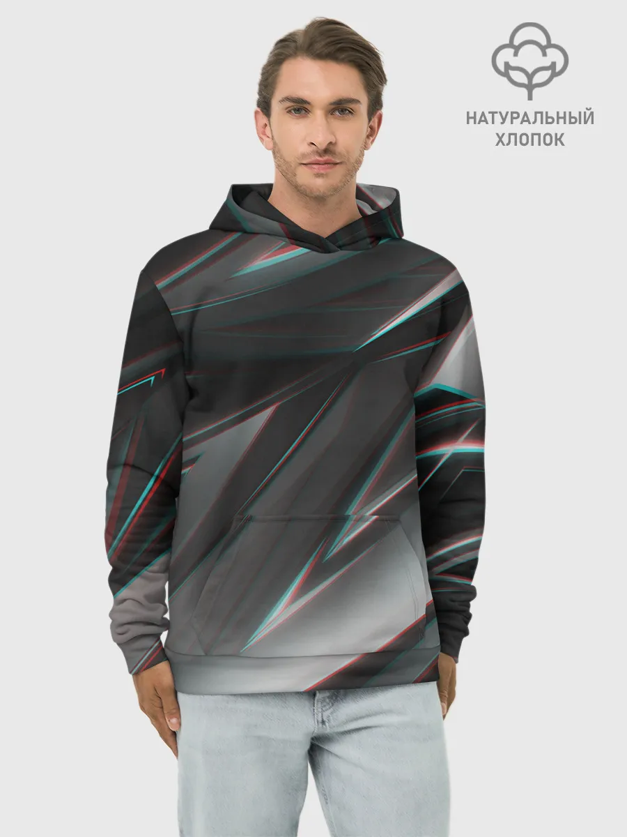 Худи мужской база хлопок / GEOMETRY STRIPES GLITCH