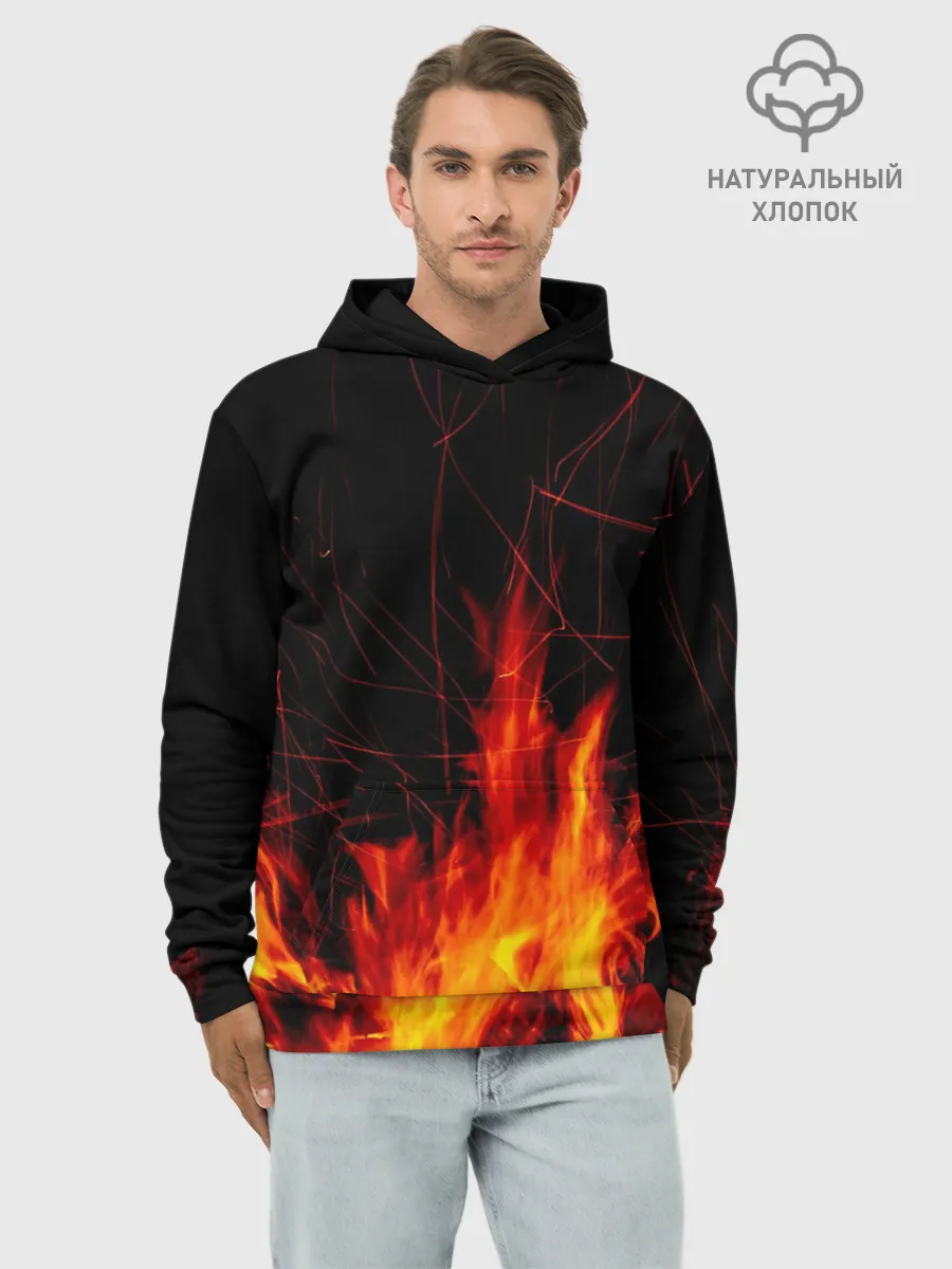 Худи мужской база хлопок / Ночной костер в лесу