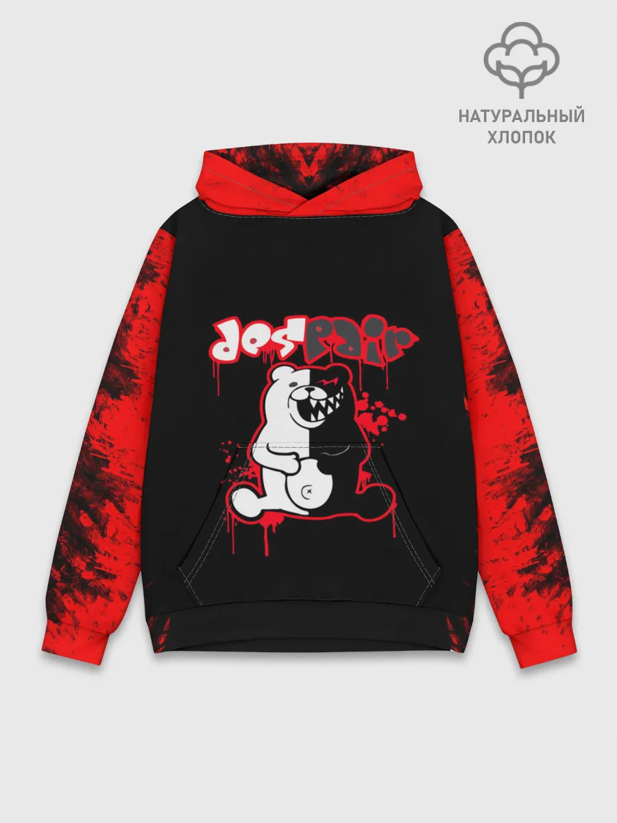 Худи мужской база хлопок / monokuma красные потертости