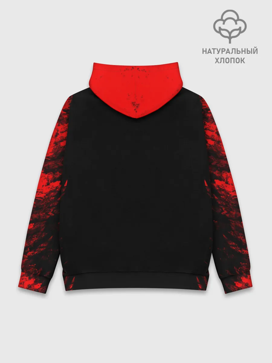 Худи мужской база хлопок / monokuma красные потертости