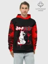 Худи мужской база хлопок / monokuma красные потертости