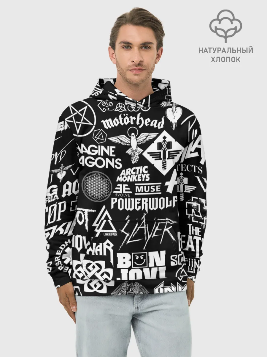 Худи мужской база хлопок / ЛОГОТИПЫ РОК ГРУПП