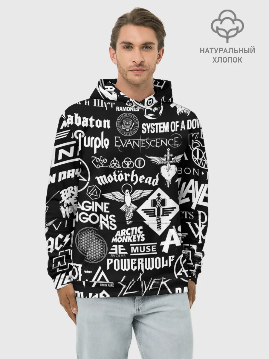 Худи мужской база хлопок / ЛОГОТИПЫ РОК ГРУПП
