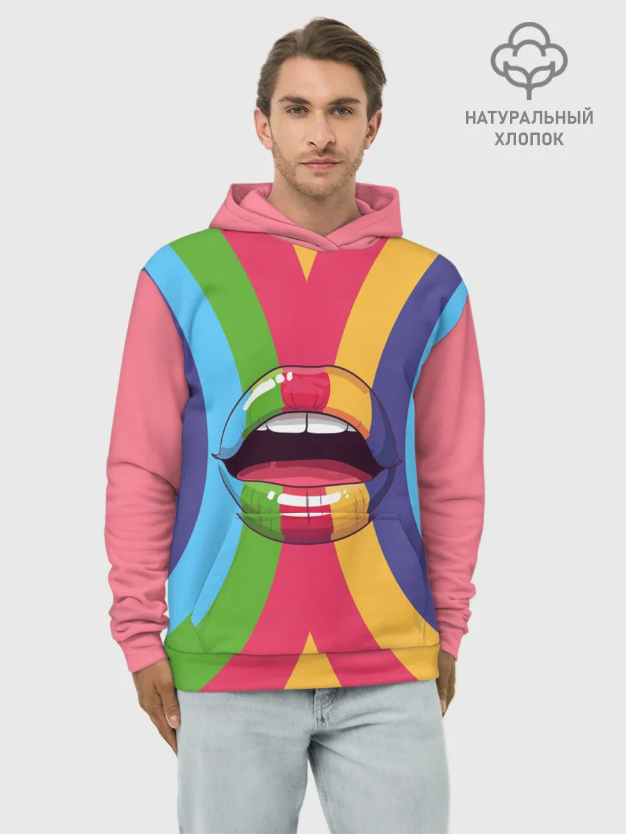 Худи мужской база хлопок / Радужные губы | Rainbow lips