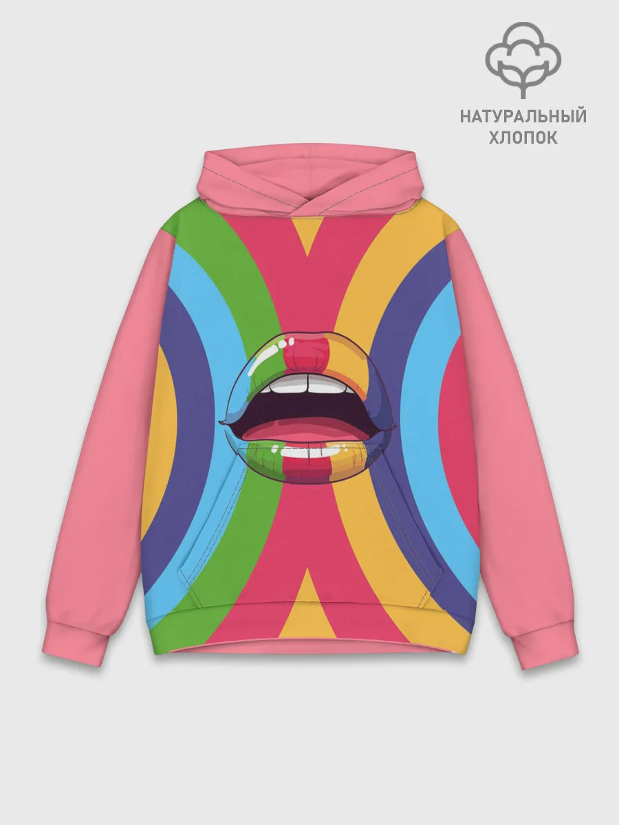Худи мужской база хлопок / Радужные губы | Rainbow lips