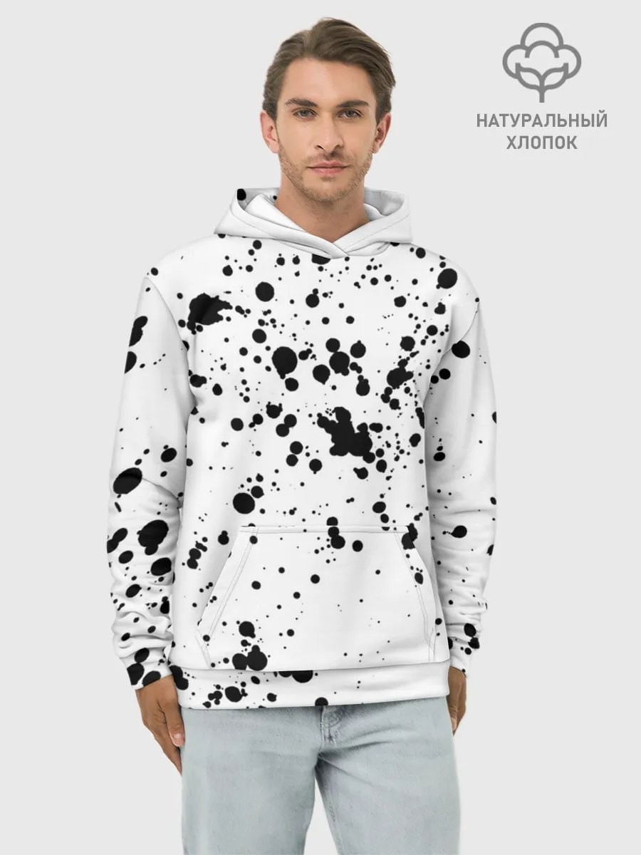 Худи мужской база хлопок / Далматинец - брызги чёрными пятнами