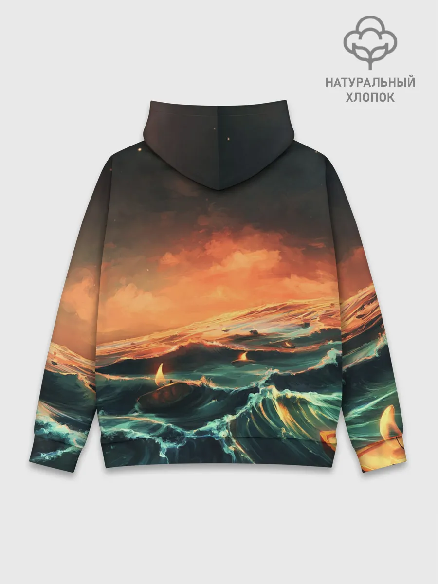 Худи мужской база хлопок / Фэнтези море корабли закат