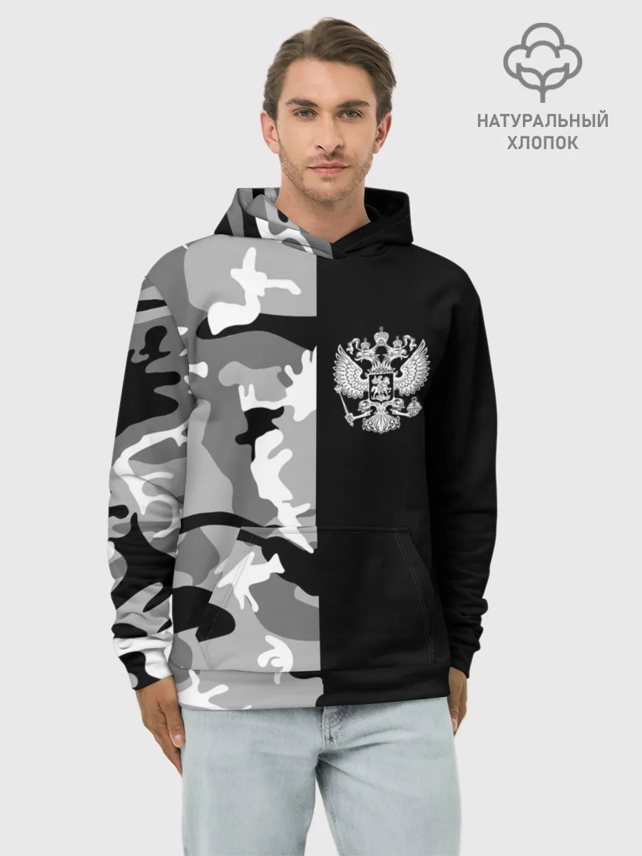 Худи мужской база хлопок / Россия камуфляж