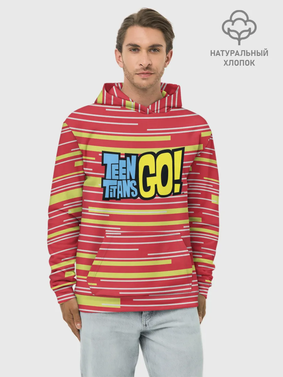 Худи мужской база хлопок / Логотип Юные титаны, вперед!