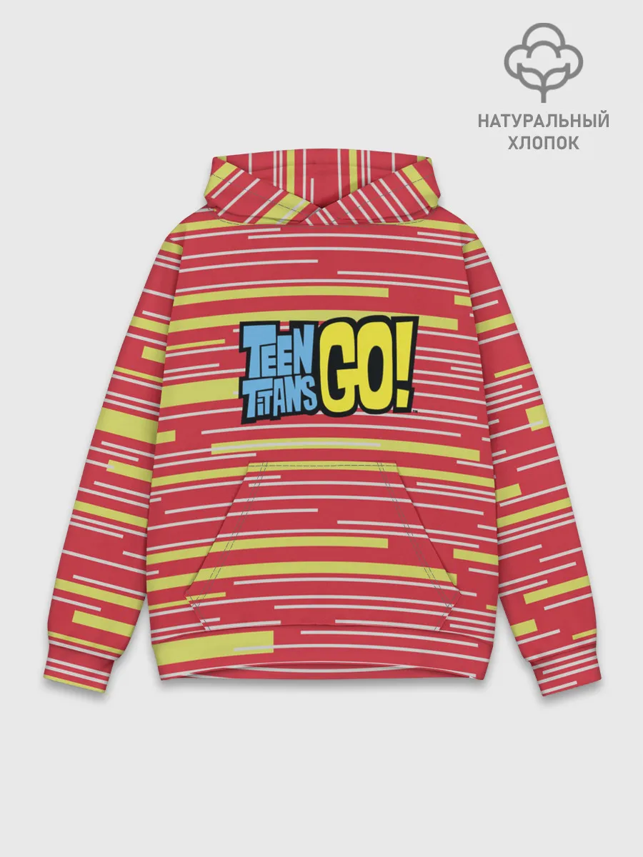 Худи мужской база хлопок / Логотип Юные титаны, вперед!