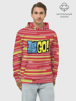 Худи мужской база хлопок / Логотип Юные титаны, вперед!