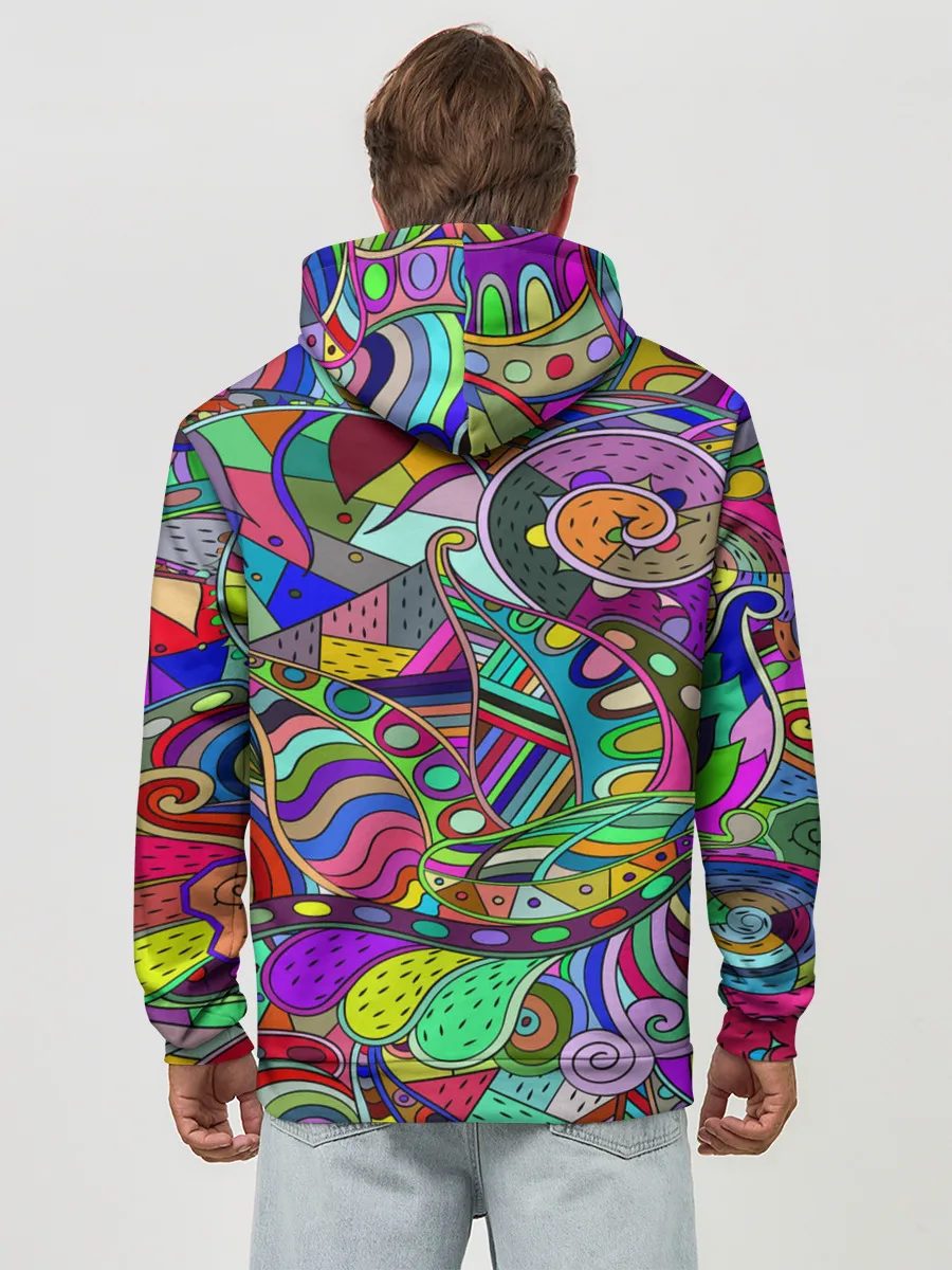 Худи мужской база хлопок / Дудлы узор разноцветный хиппи