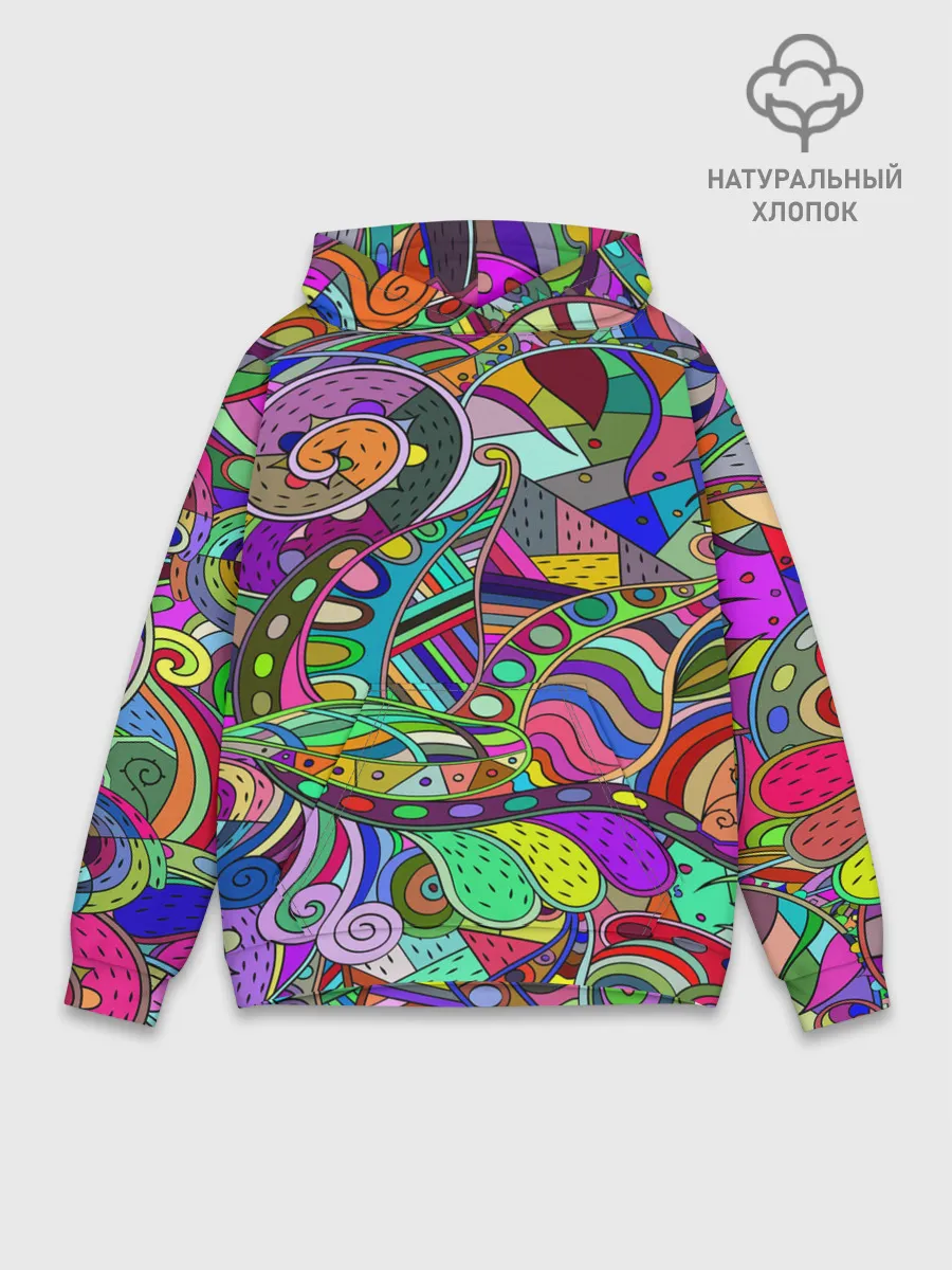 Худи мужской база хлопок / Дудлы узор разноцветный хиппи
