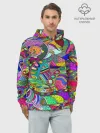 Худи мужской база хлопок / Дудлы узор разноцветный хиппи