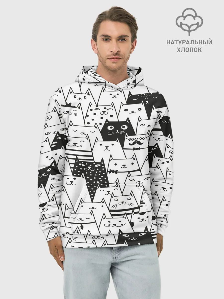 Худи мужской база хлопок / КОТЫ WHITE