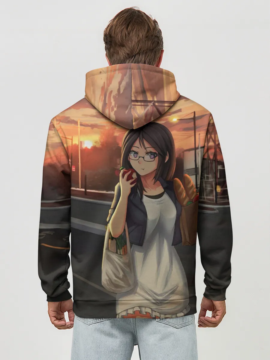 Худи мужской база хлопок / Девочка с продуктами