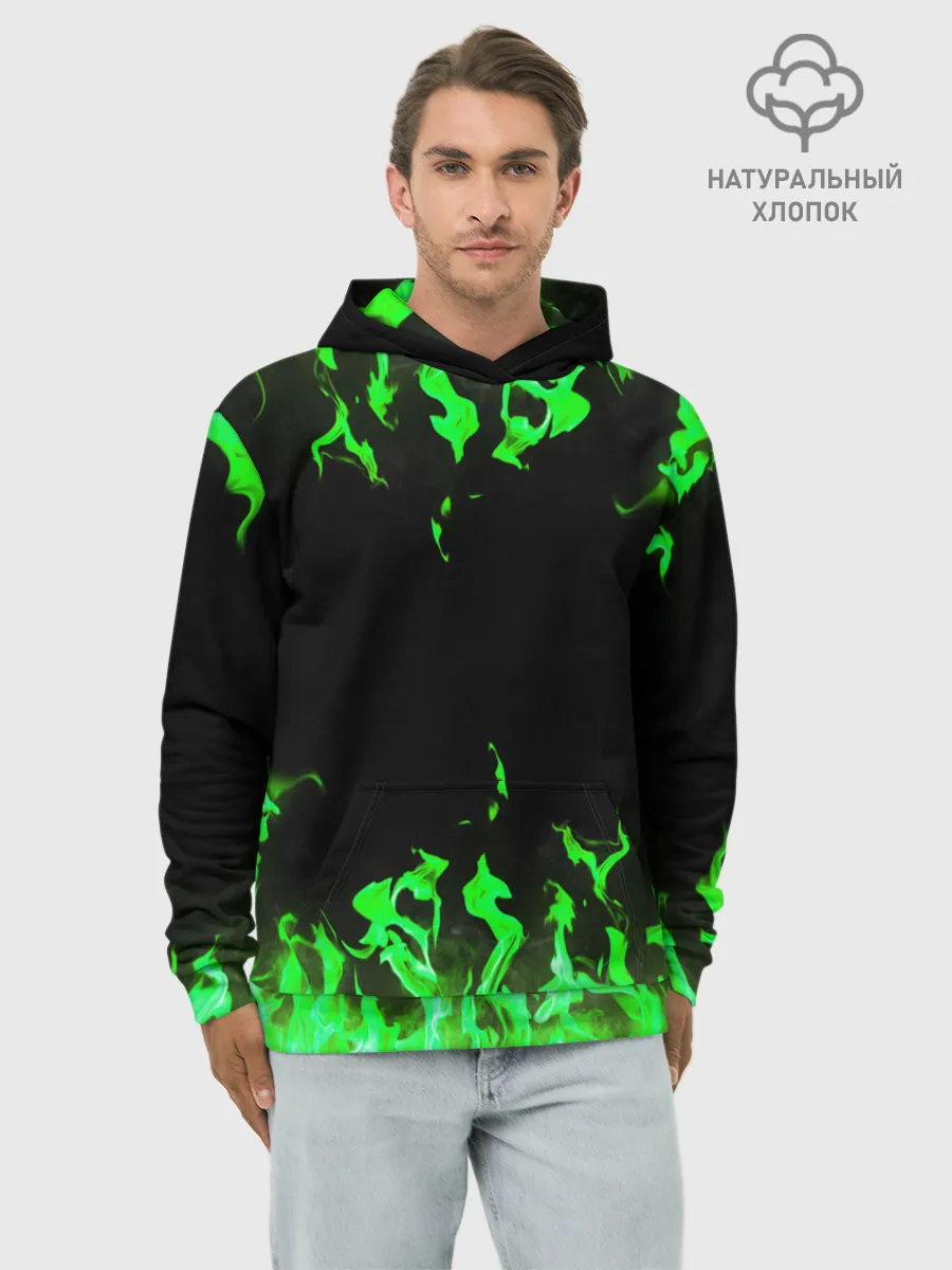 Худи мужской база хлопок / GREEN FIRE | ОГОНЬ