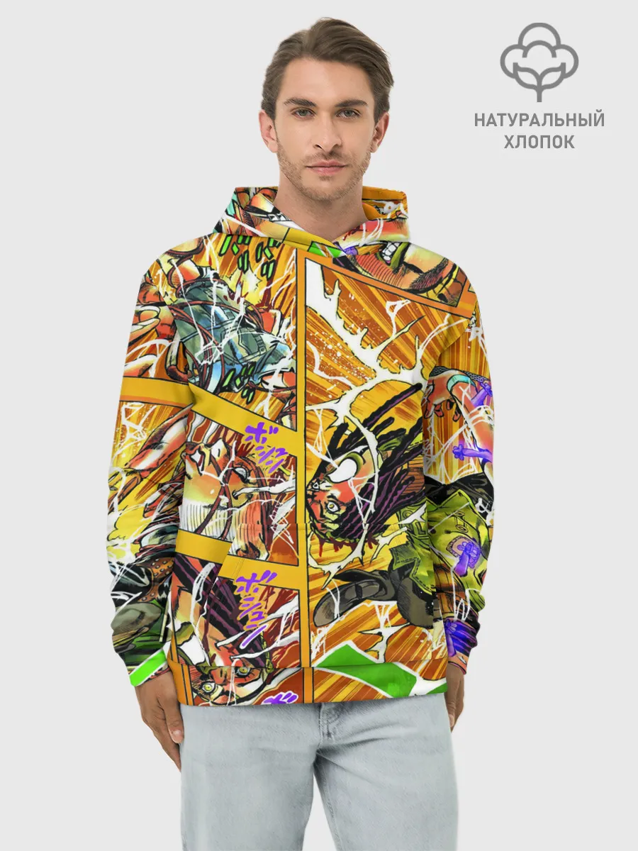 Худи мужской база хлопок / Оранжевый комикс JoJo