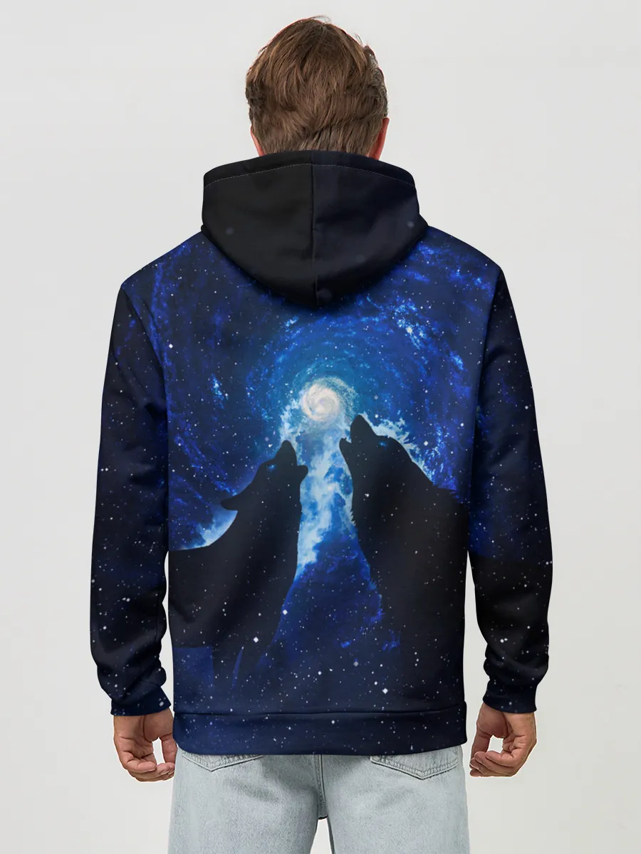 Худи мужской база хлопок / Волки силуэты звездное небо