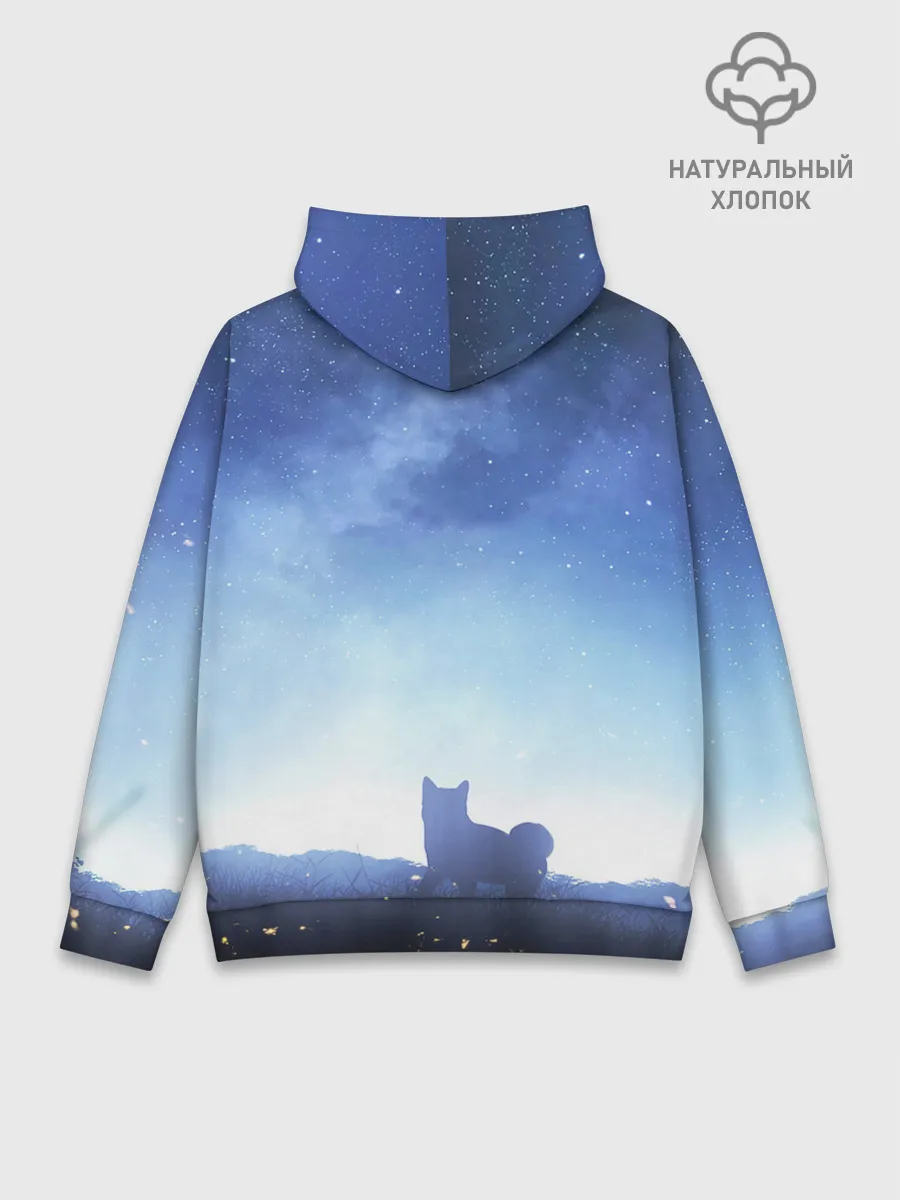 Худи мужской база хлопок / силуэт корги ночь космос дымка