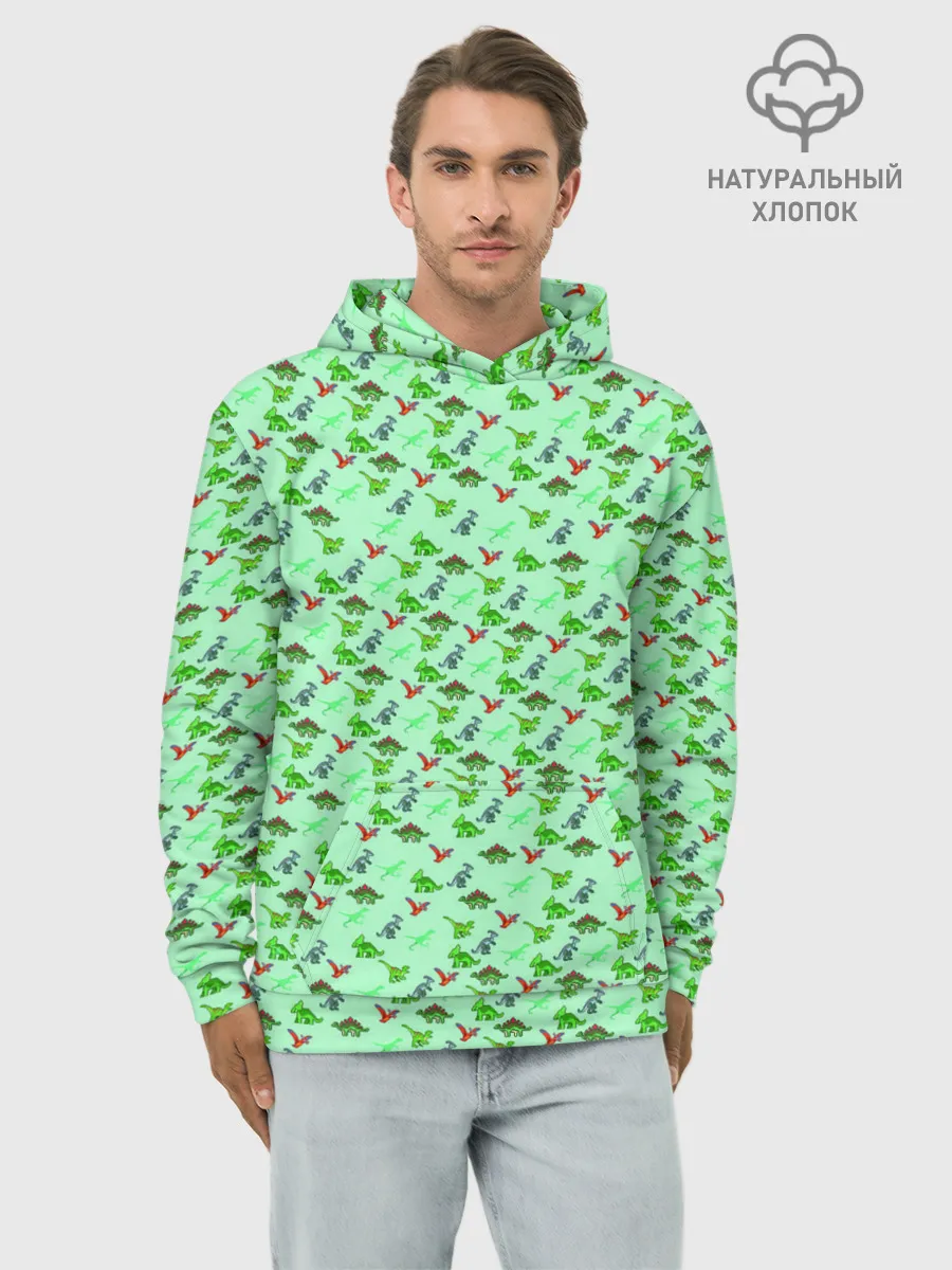Худи мужской база хлопок / dinosaurs green