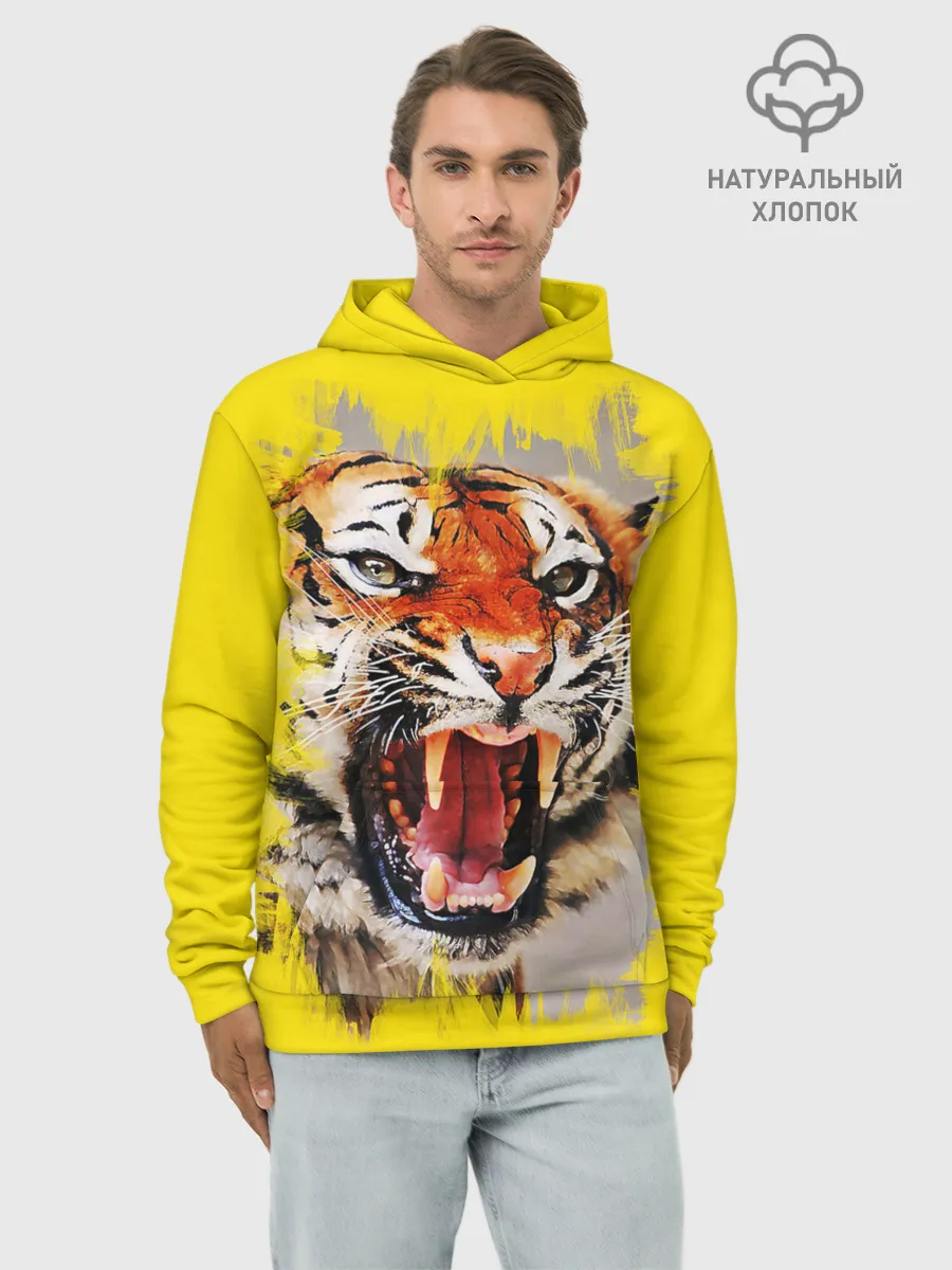 Худи мужской база хлопок / Оскал тигра