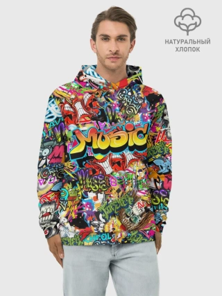 Худи мужской база хлопок / Граффити. Крейзи мьюзик