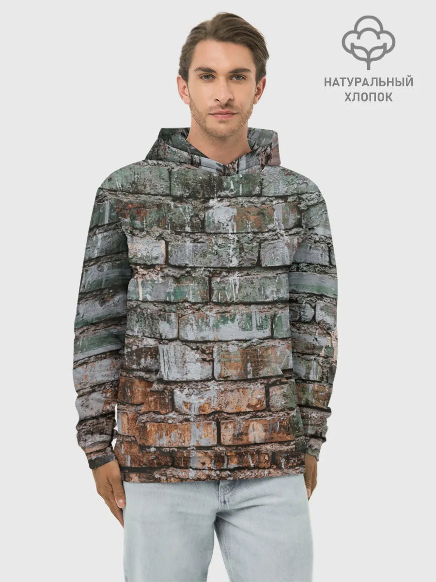 Худи мужской база хлопок / кирпичная стена потеки краска