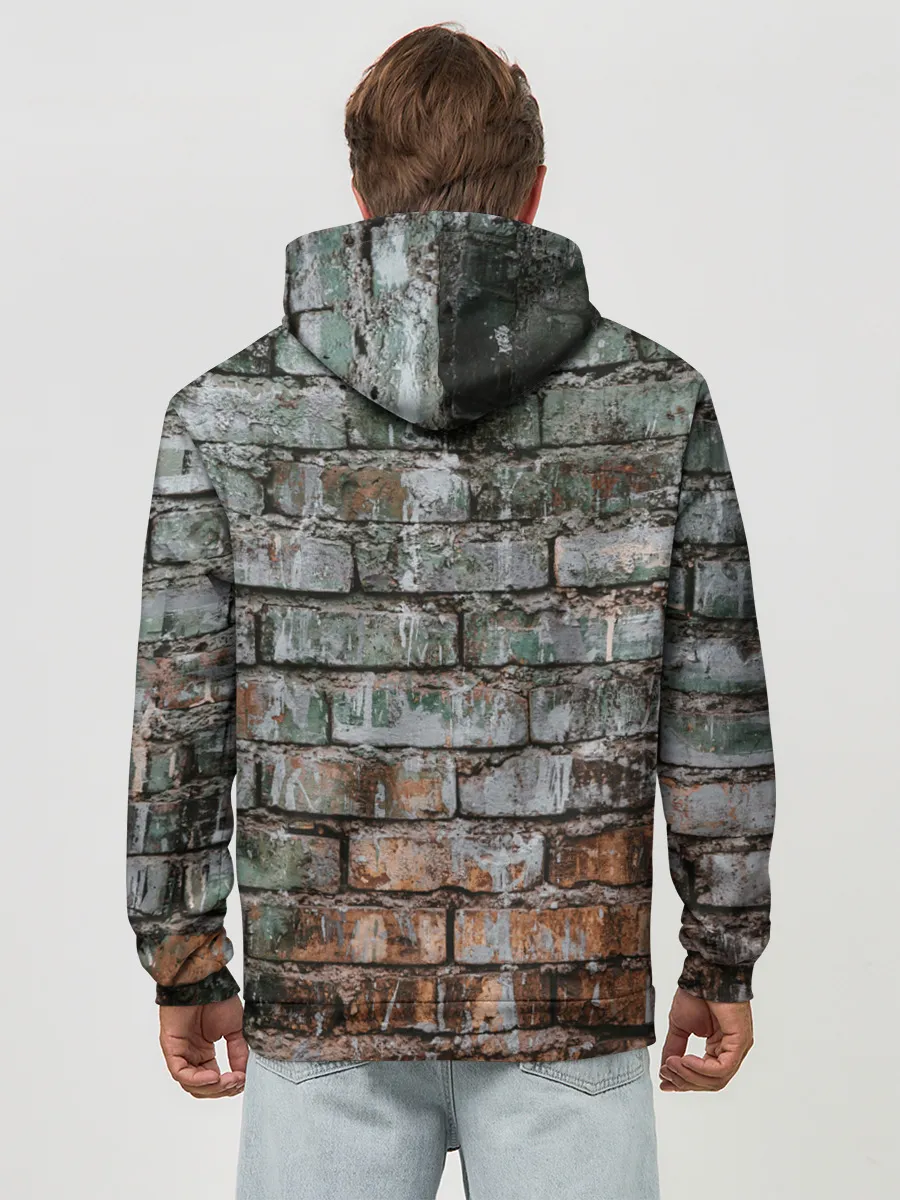 Худи мужской база хлопок / кирпичная стена потеки краска