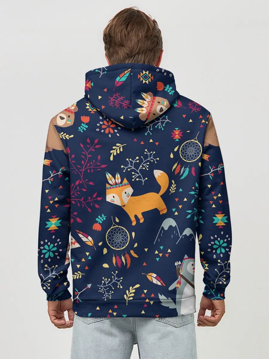 Худи мужской база хлопок / Звери природа индейцы этно