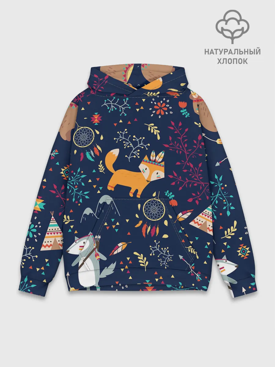 Худи мужской база хлопок / Звери природа индейцы этно