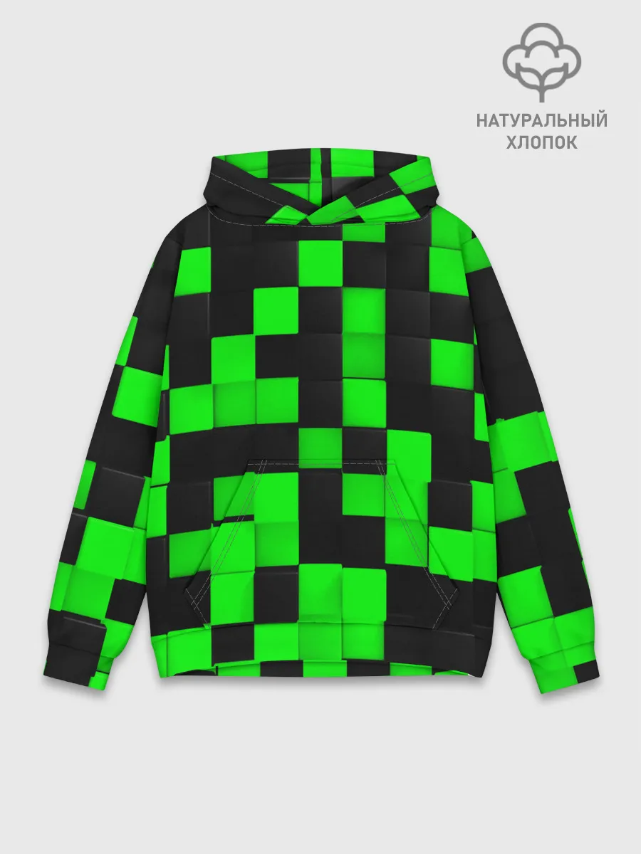 Худи мужской база хлопок / ЗЕЛЕНЫЕ КУБИКИ