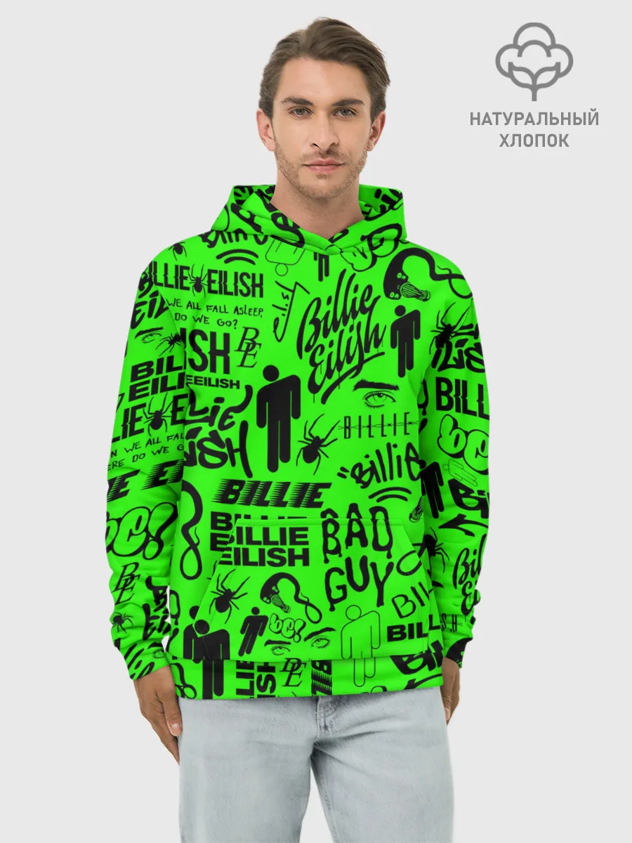 Худи мужской база хлопок / BILLIE EILISH | БИЛЛИ АЙЛИШ LOGOBOMBING