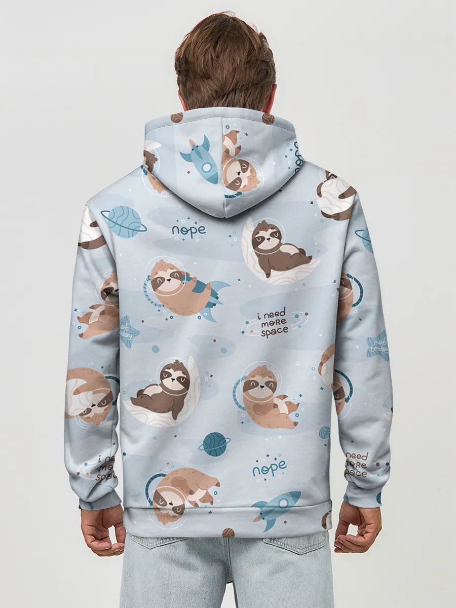 Худи мужской база хлопок / Паттерн ленивец космос полет