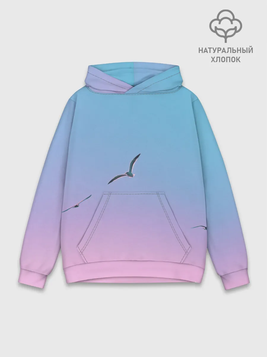 Худи мужской база хлопок / чайки птицы полет градиент