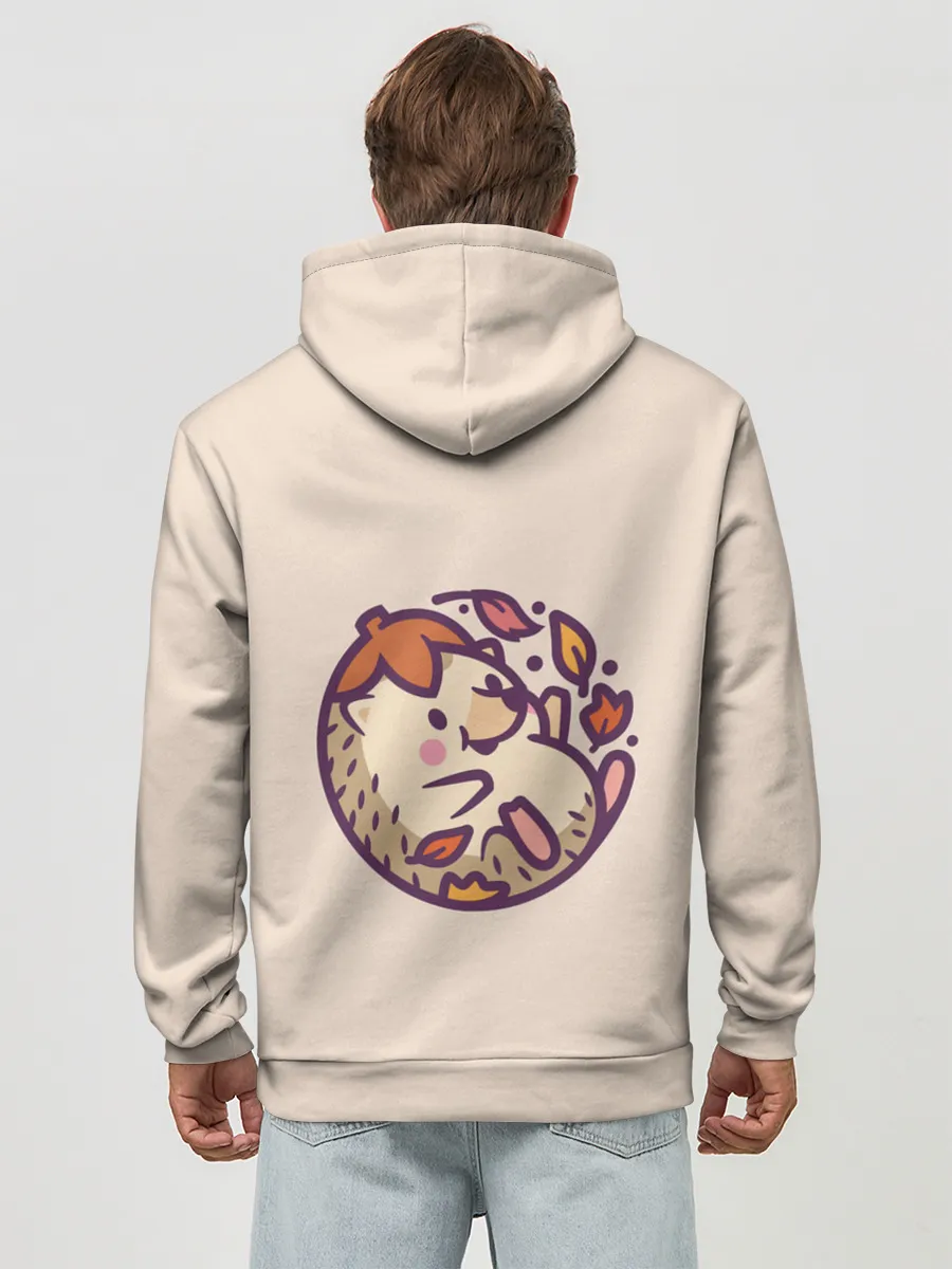 Худи мужской база хлопок / Ёжик листья милый рисунок