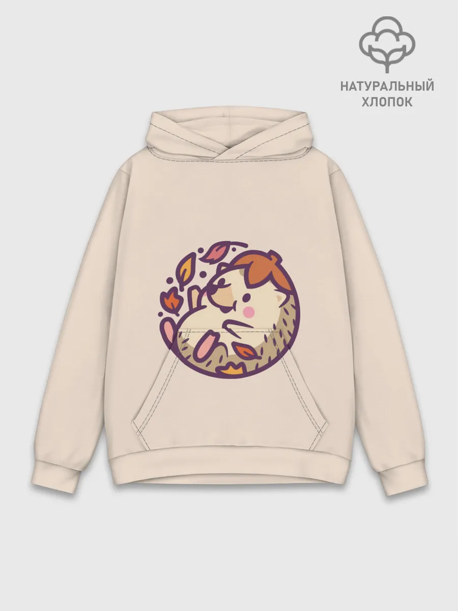 Худи мужской база хлопок / Ёжик листья милый рисунок