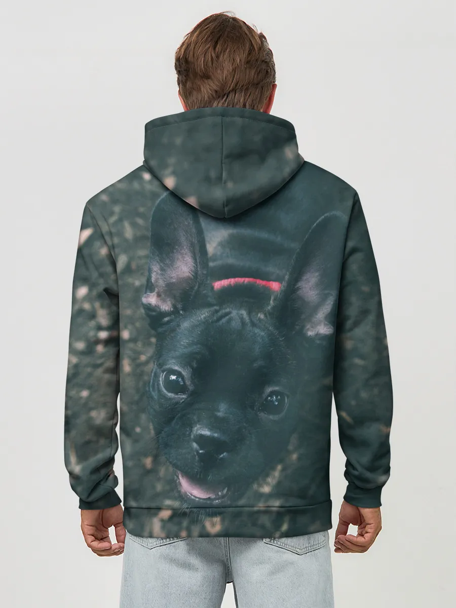 Худи мужской база хлопок / Бульдог морда собакена черного