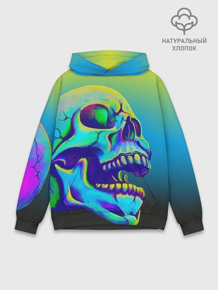 Худи мужской база хлопок / Neon skull