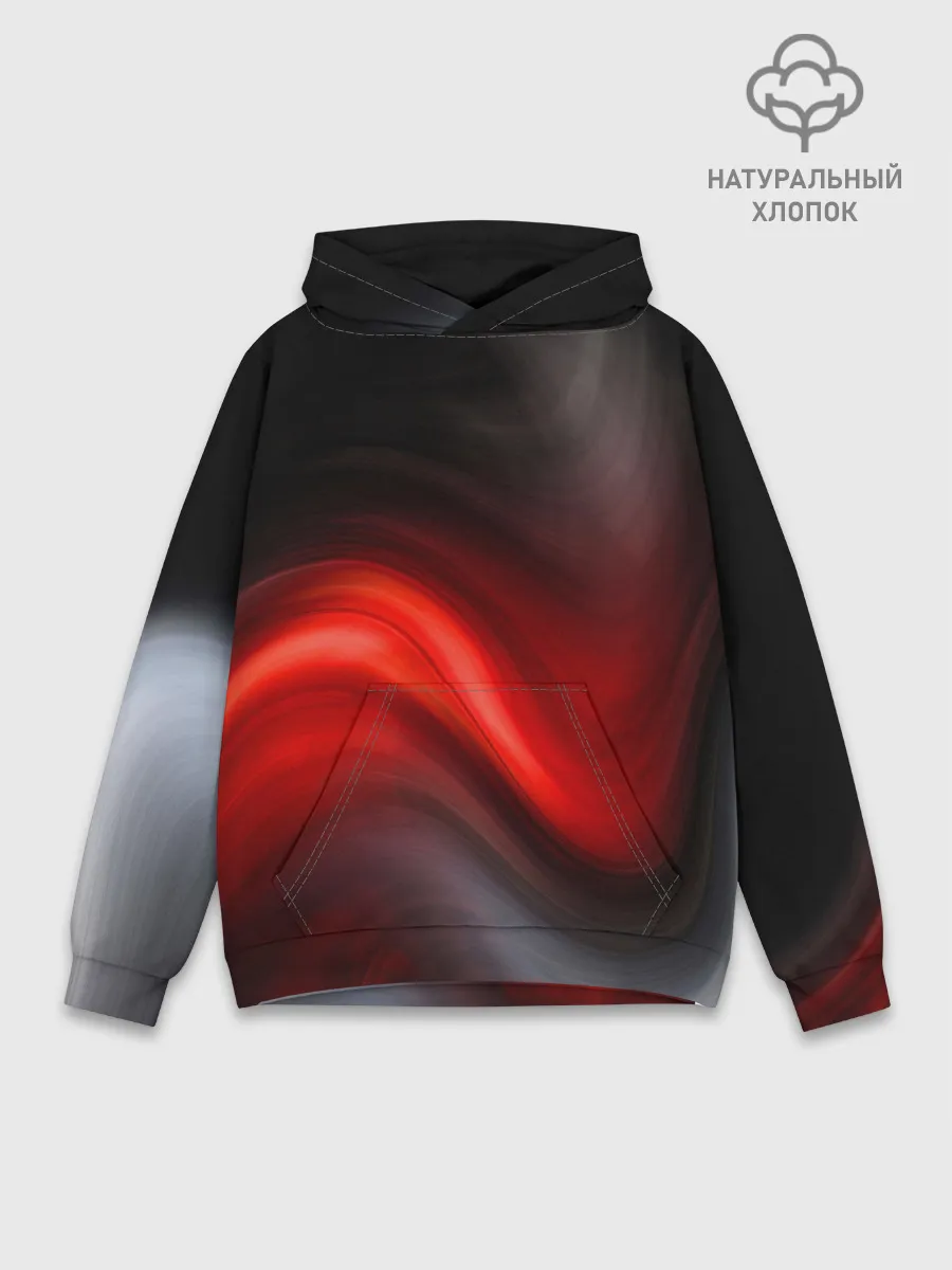 Худи мужской база хлопок / BLACK RED WAVES | АБСТРАКЦИЯ