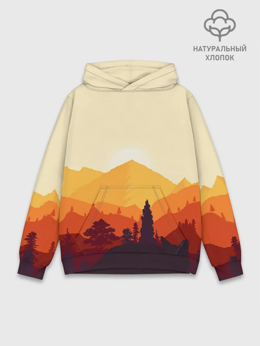 Худи мужской база хлопок / Горы закат пейзаж лиса арт