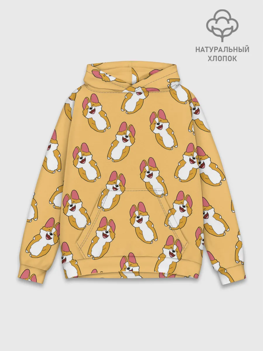 Худи мужской база хлопок / Радость Корги паттерн